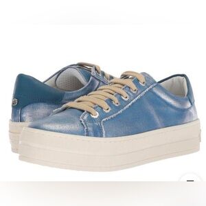 J/SLIDES Metallic Blue Canvas Platform Sneakers 9